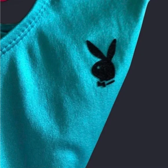 Vintage blue/aqua playboy playmate 1 piece swimsuit size small.